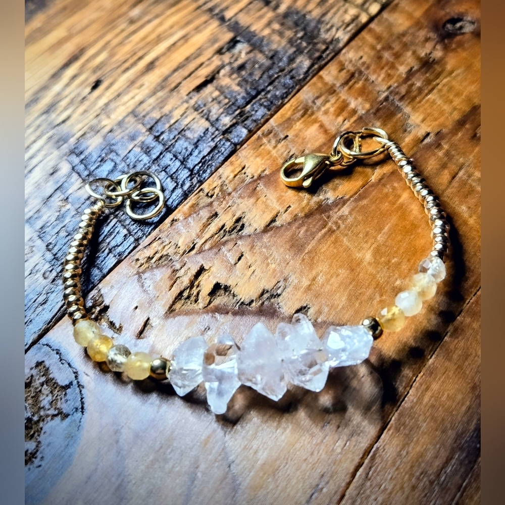 Earth Luxe: Natural Citrine & Double Terminated Herkimer Diamonds Bracelet - Picture 5 of 9
